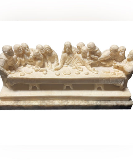 Vintage Mid Century Alabaster Last Supper carved statue on Marble Italy