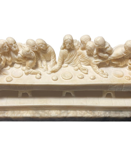 Vintage Mid Century Alabaster Last Supper carved statue on Marble Italy