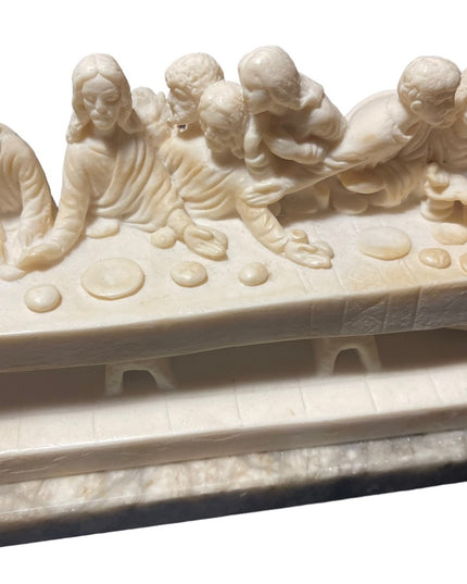 Vintage Mid Century Alabaster Last Supper carved statue on Marble Italy