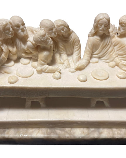 Vintage Mid Century Alabaster Last Supper carved statue on Marble Italy