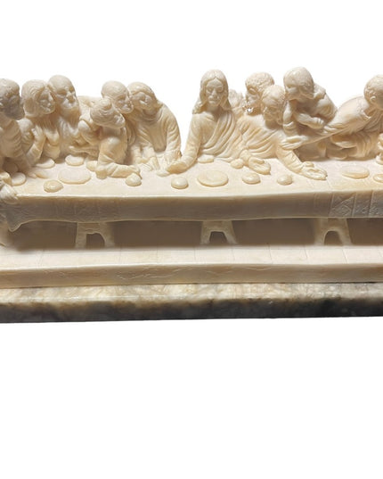 Vintage Mid Century Alabaster Last Supper carved statue on Marble Italy