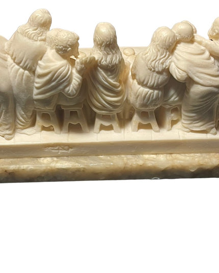 Vintage Mid Century Alabaster Last Supper carved statue on Marble Italy