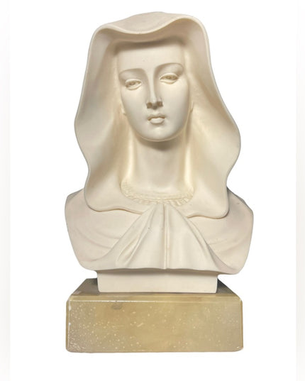 Vintage Alabaster Hand made Italy Carved Mary Madonna statue Mid century