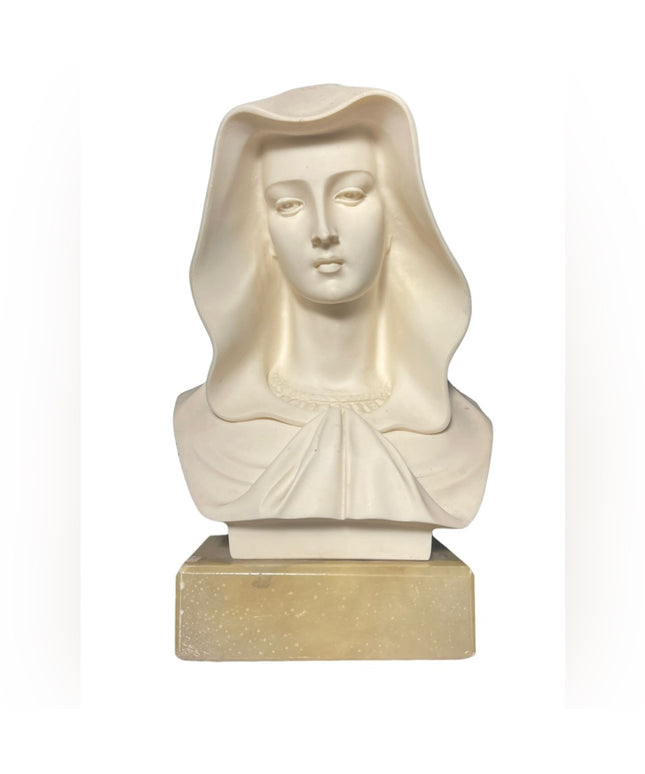 Vintage Alabaster Hand made Italy Carved Mary Madonna statue Mid century