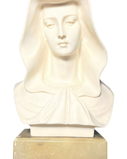Vintage Alabaster Hand made Italy Carved Mary Madonna statue Mid century