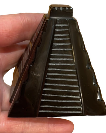Vintage Black Onyx Hand carved Mexico Mayan Aztec Pyramid statue