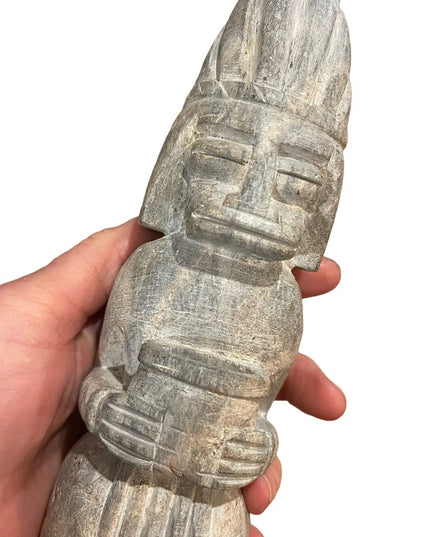 Vintage mid century Mexico Mayan Aztec Priest statue soapstone hand carved