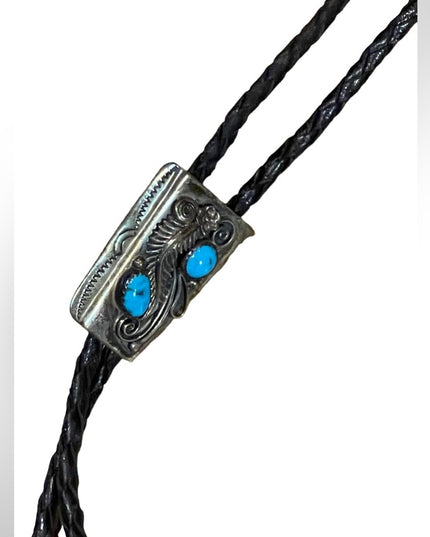 Vintage 1950s Sterling silver Turquoise Signed Navajo Bolo Tie Hand made