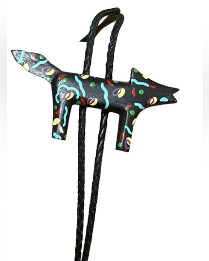 Vintage Hand made Navajo Native South American Painted Coyote bolo tie