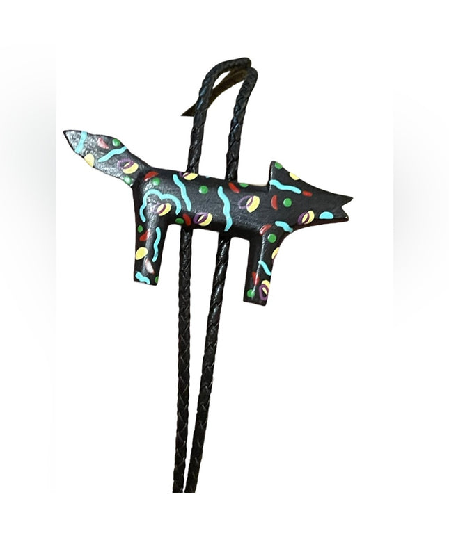 Vintage Hand made Navajo Native South American Painted Coyote bolo tie