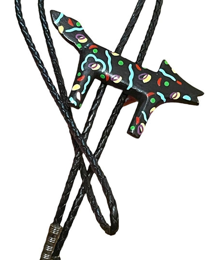 Vintage Hand made Navajo Native South American Painted Coyote bolo tie