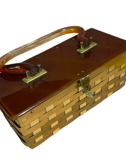 Vintage 1950s Dorset Rex Fifth Ave Metal mesh gold finish acrylic box purse