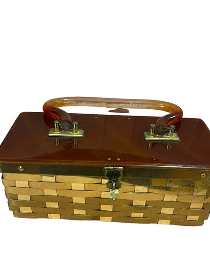 Vintage 1950s Dorset Rex Fifth Ave Metal mesh gold finish acrylic box purse
