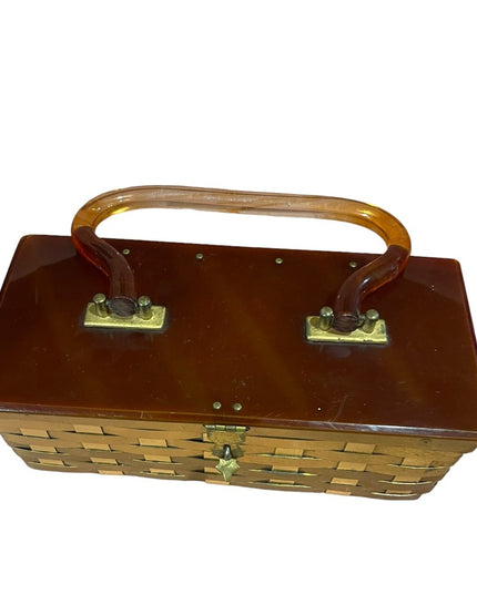 Vintage 1950s Dorset Rex Fifth Ave Metal mesh gold finish acrylic box purse