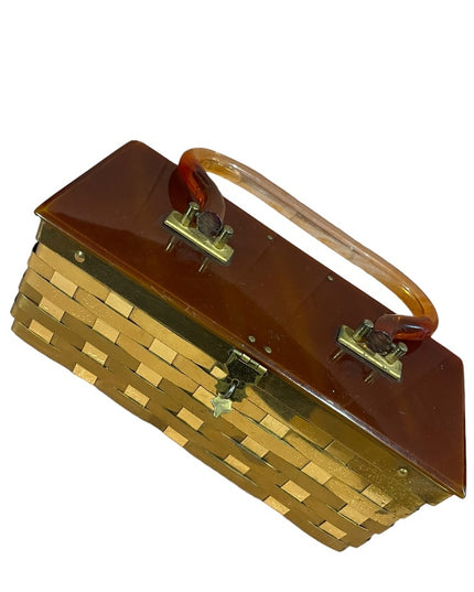 Vintage 1950s Dorset Rex Fifth Ave Metal mesh gold finish acrylic box purse