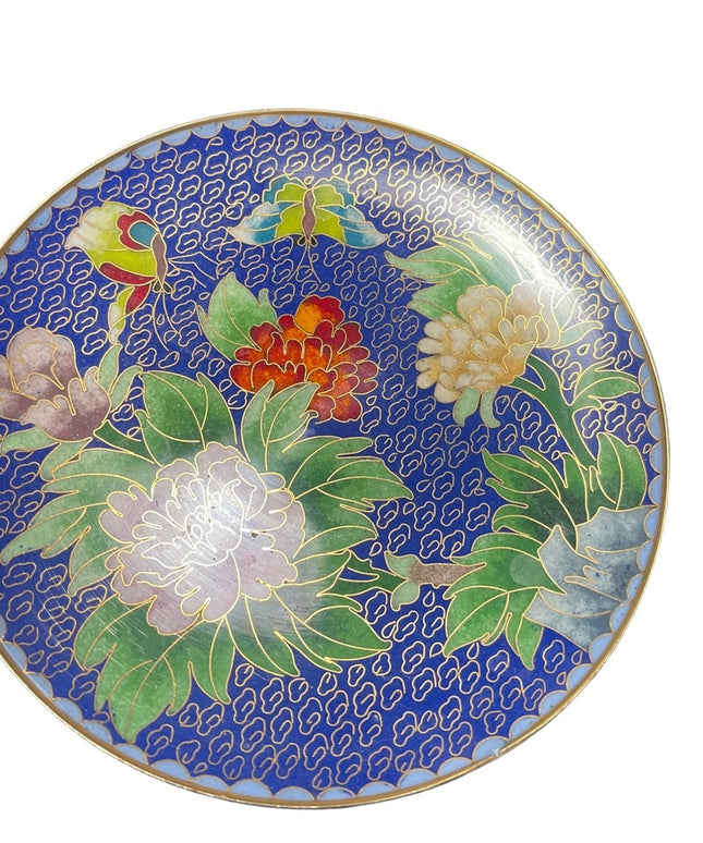 Vintage 1930s Chinese cloissone Enamled butterfly flower decor plate