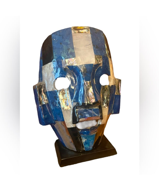 Vintage 1980s Mexican Decor Death Mask Abalone, MOP & Black Onyx Design Lapis