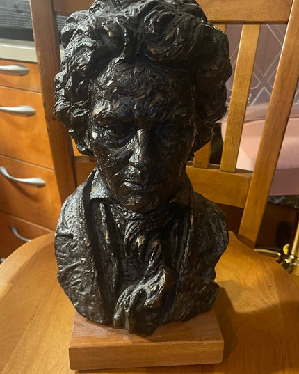 Vintage 1960s Beethoven Hand sculptured Austin Productions Statue on wood signed