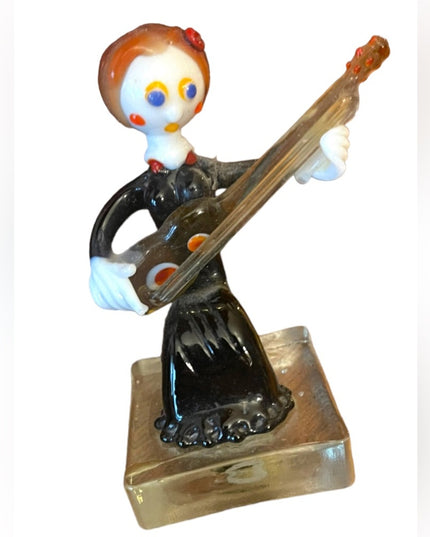 Vintage Murano Art Glass Venetian Italy Girl sitting playing a guitar hand made