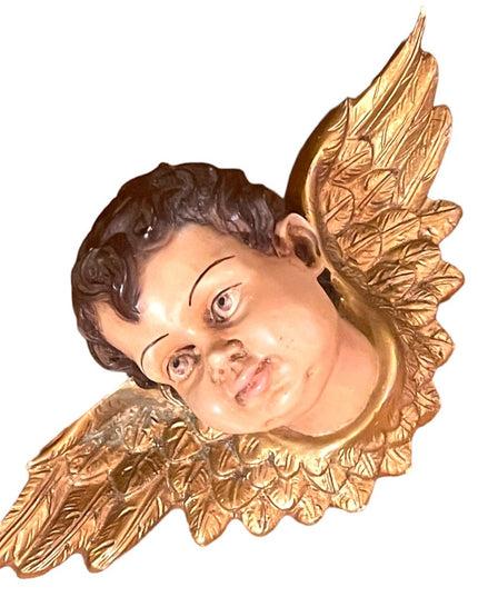 Vintage 1960s heavy resin Hanging wall angel gold gilt