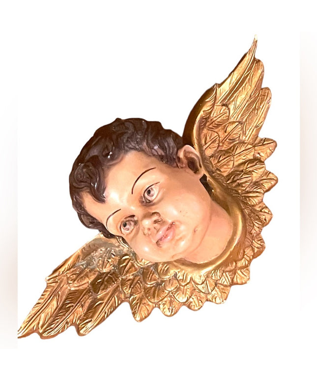 Vintage 1960s heavy resin Hanging wall angel gold gilt