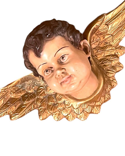 Vintage 1960s heavy resin Hanging wall angel gold gilt
