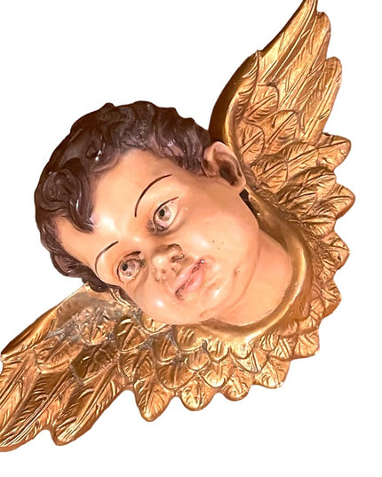 Vintage 1960s heavy resin Hanging wall angel gold gilt