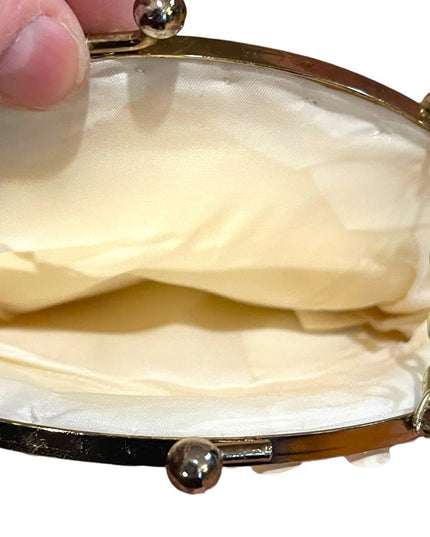 Vintage plastic bead & sequin white purse bag gold chain strap