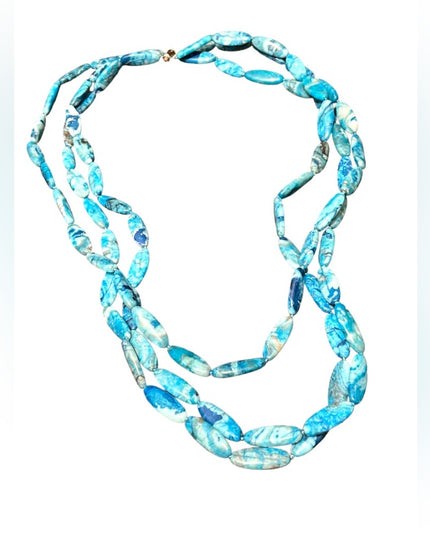 Lucas Lameth LUC 925 CN Triple Strand Long Blue Agate stone Necklace Statement