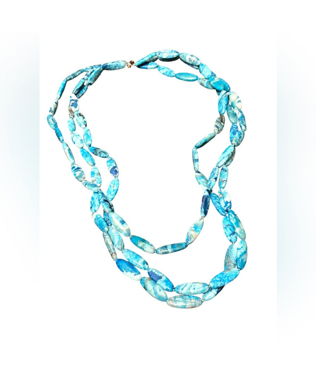 Lucas Lameth LUC 925 CN Triple Strand Long Blue Agate stone Necklace Statement