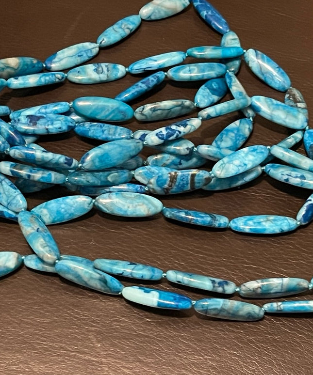 Lucas Lameth LUC 925 CN Triple Strand Long Blue Agate stone Necklace Statement