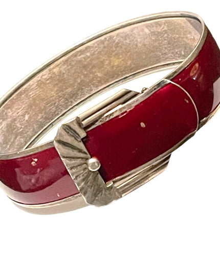 Antique Sterling silver 925 Buckle bangle bracelet purple enamel finish art deco