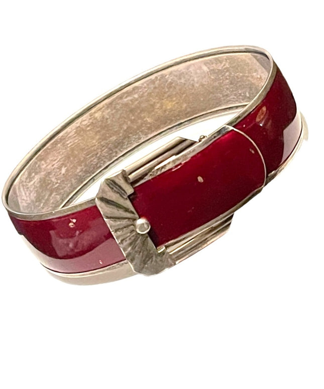 Antique Sterling silver 925 Buckle bangle bracelet purple enamel finish art deco