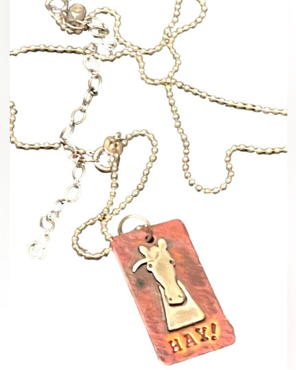 Stacy Lamothe Sterling copper “HAY” Horse pendant necklace handmade artisan