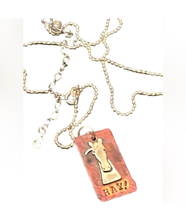 Stacy Lamothe Sterling copper “HAY” Horse pendant necklace handmade artisan