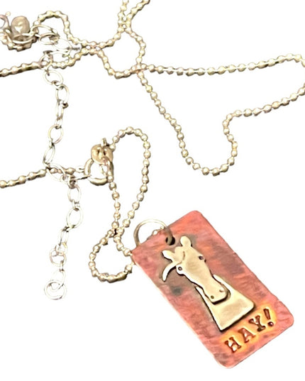Stacy Lamothe Sterling copper “HAY” Horse pendant necklace handmade artisan