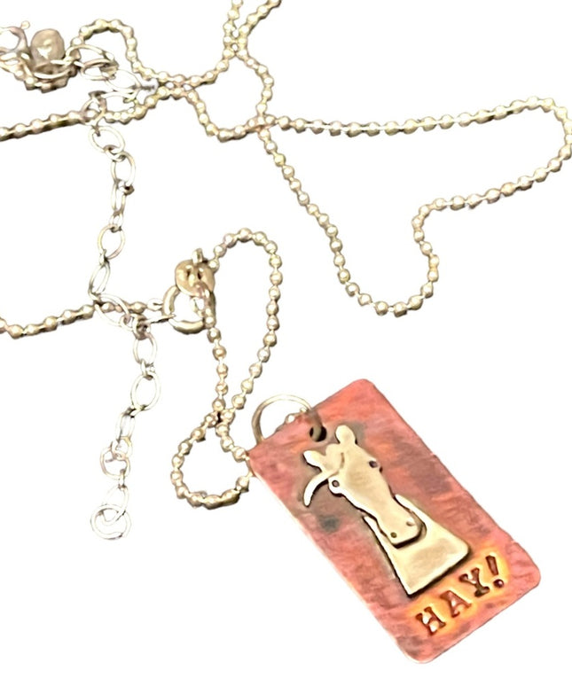 Stacy Lamothe Sterling copper “HAY” Horse pendant necklace handmade artisan