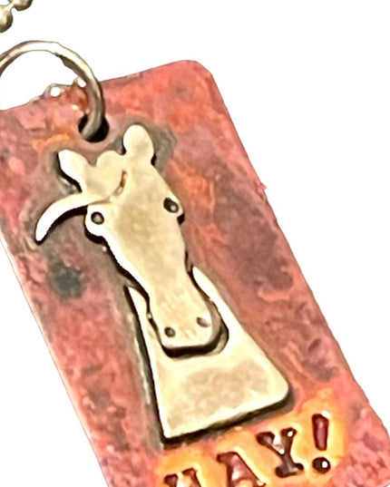 Stacy Lamothe Sterling copper “HAY” Horse pendant necklace handmade artisan