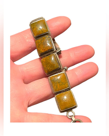 Sterling silver 925 Heavy chunky Unakite stone braclet