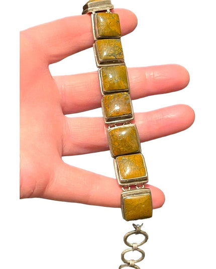 Sterling silver 925 Heavy chunky Unakite stone braclet