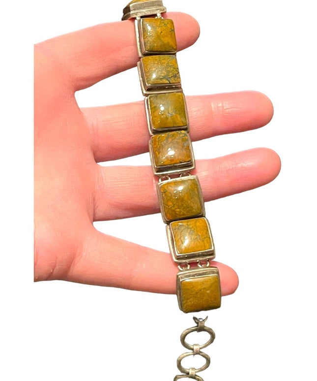 Sterling silver 925 Heavy chunky Unakite stone braclet