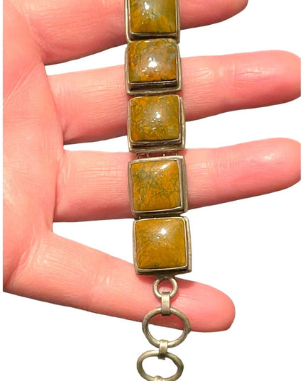 Sterling silver 925 Heavy chunky Unakite stone braclet