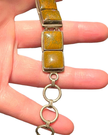 Sterling silver 925 Heavy chunky Unakite stone braclet