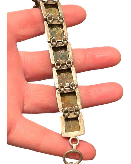 Sterling silver 925 Heavy chunky Unakite stone braclet