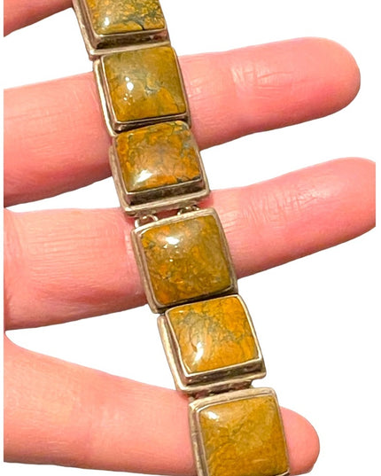 Sterling silver 925 Heavy chunky Unakite stone braclet