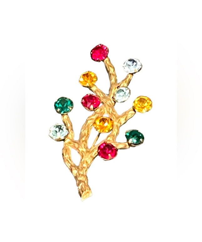 Vintage 1960s Van Dell 12k GF Gold filled Tree of Life multi color crystals
