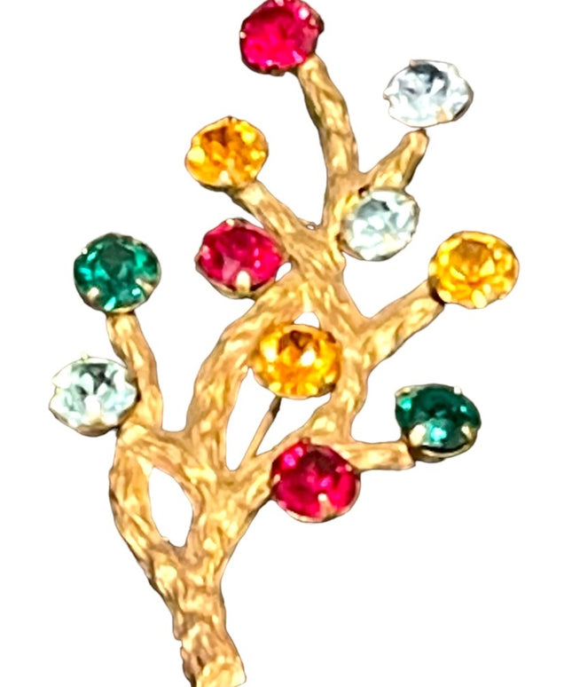 Vintage 1960s Van Dell 12k GF Gold filled Tree of Life multi color crystals