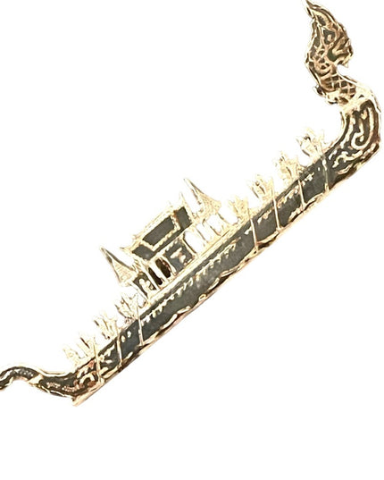 Stunning Antique Sterling Silver 925 Rare Siam Dragon Boat brooch black enamel