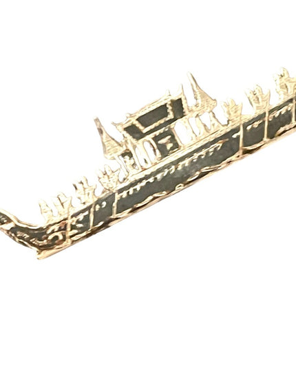 Stunning Antique Sterling Silver 925 Rare Siam Dragon Boat brooch black enamel