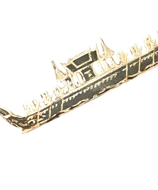 Stunning Antique Sterling Silver 925 Rare Siam Dragon Boat brooch black enamel